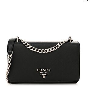 Prada Black Shoulder Bag with Silver Chain